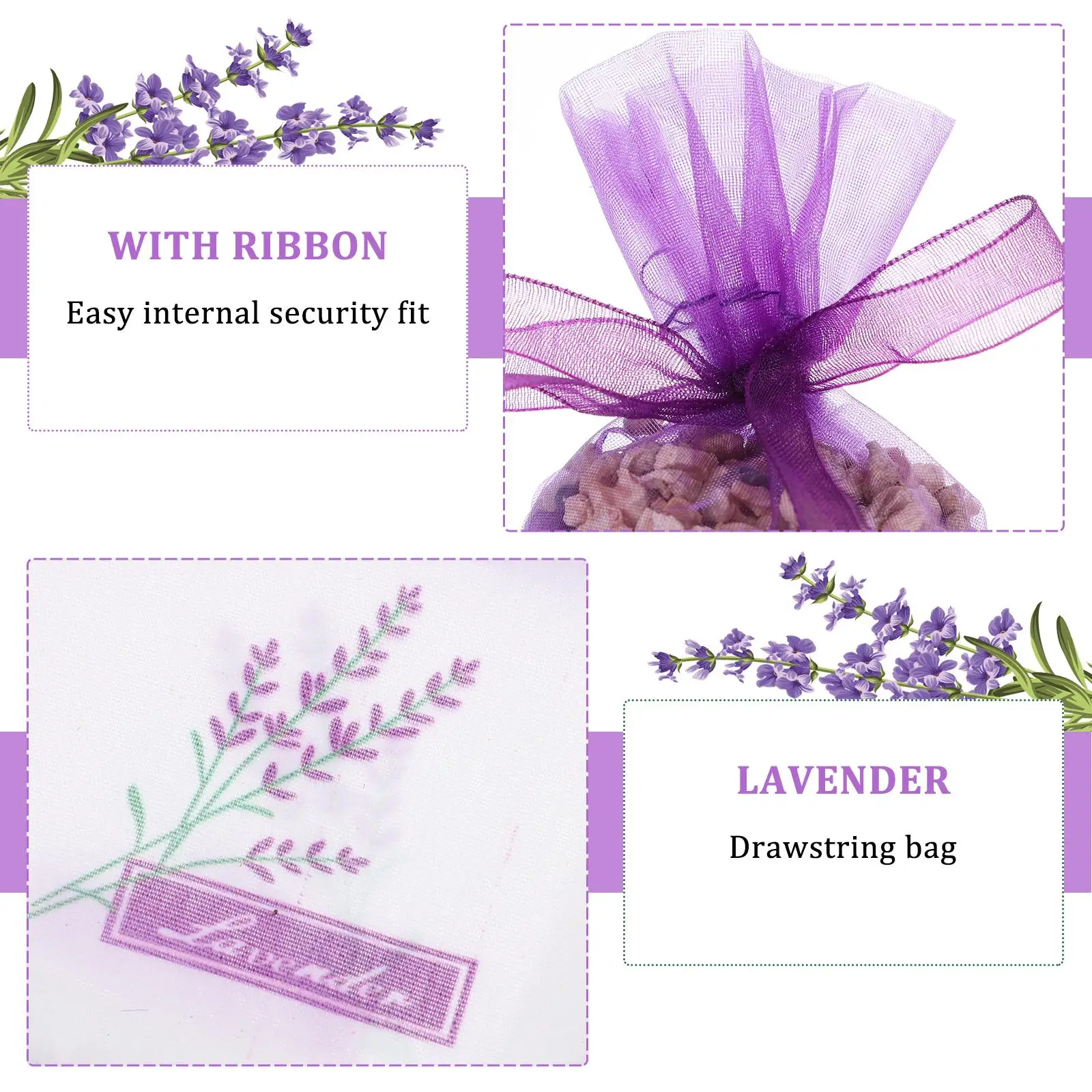 

25pcs Empty Lavender Bags Floral Printing Fragrance Pouch Sachets Bag for Relaxing Sleeping (New Dark Purple)