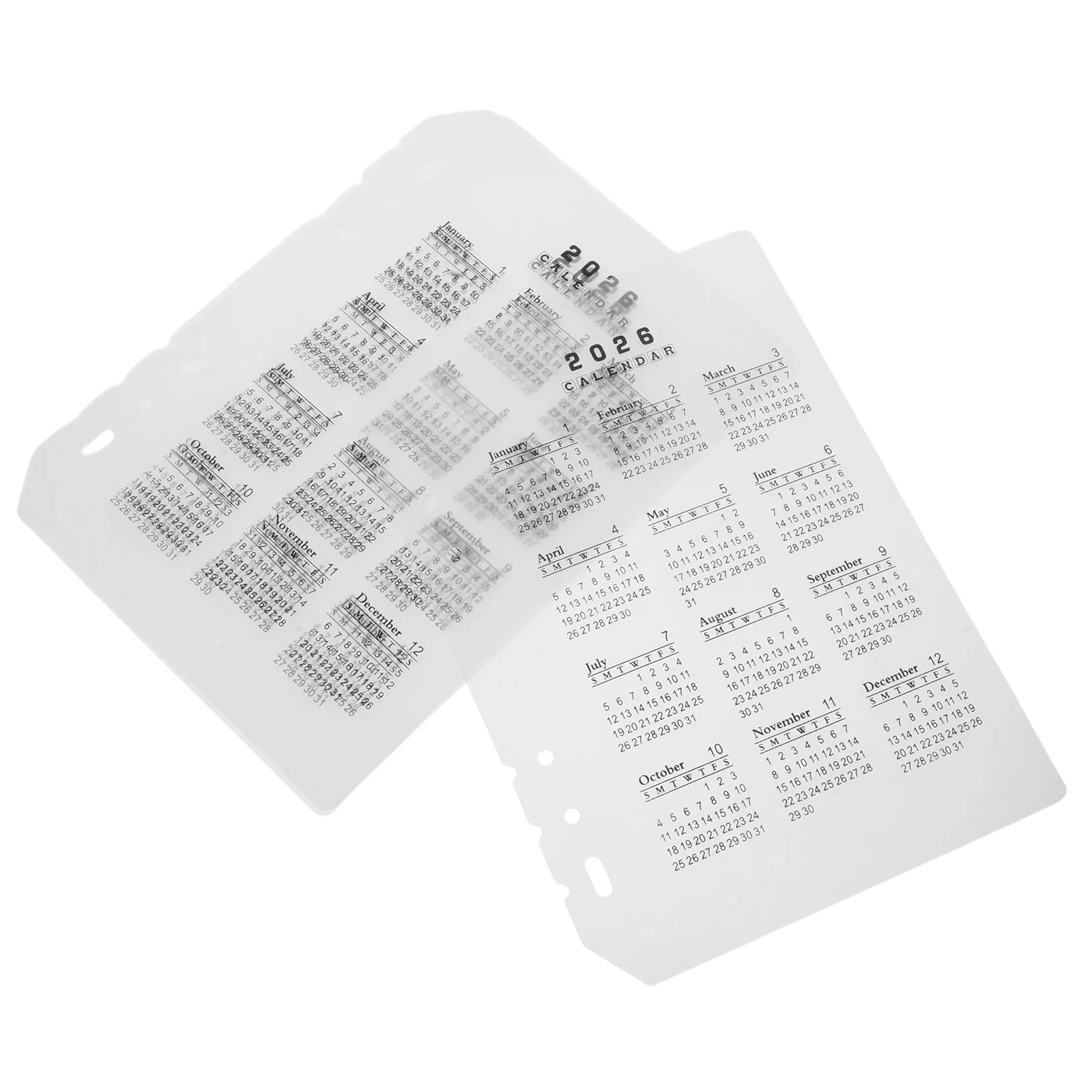 4Pcs 2026 Calendar Dividers Frosted Plastic 6-Hole A5 Planner Notebook DIY Refillable Binder Inserts for Organization