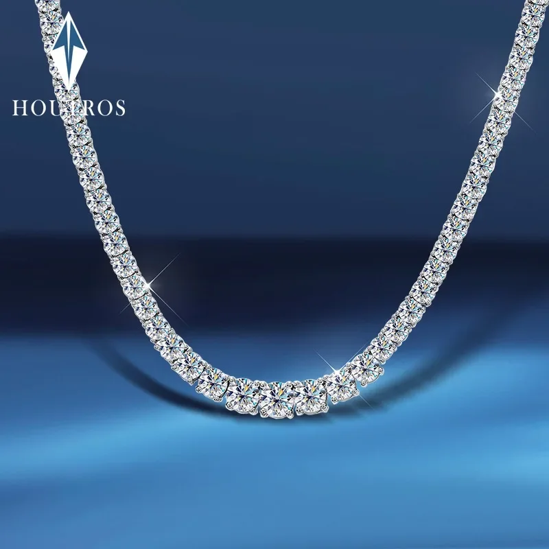 Houtros Moissanite Tennis Necklace for Women – S925 Silver, 18K Gold Plated, Gradient Lab Diamond Chain Luxury Jewelry GRA Certified