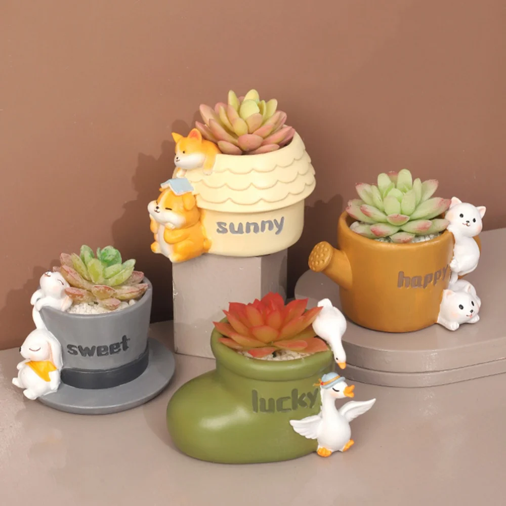 Goose Rabbit Shape Animal Succulent Flower Pot Resin Flowerpot Decorative Garden Planting Pot Desktop Ornaments Garden Planter