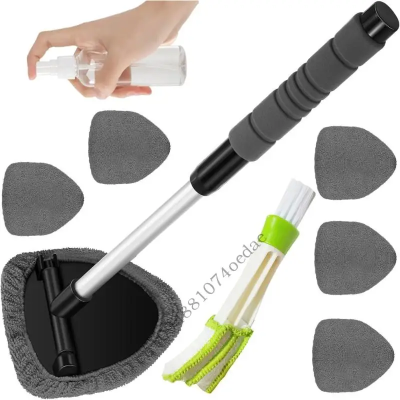 0XXC مقبض ألمونيوم لتنظيف نوافذ السيارة قابل للسحب لتنظيف الزجاج الخارجي الداخلي #4