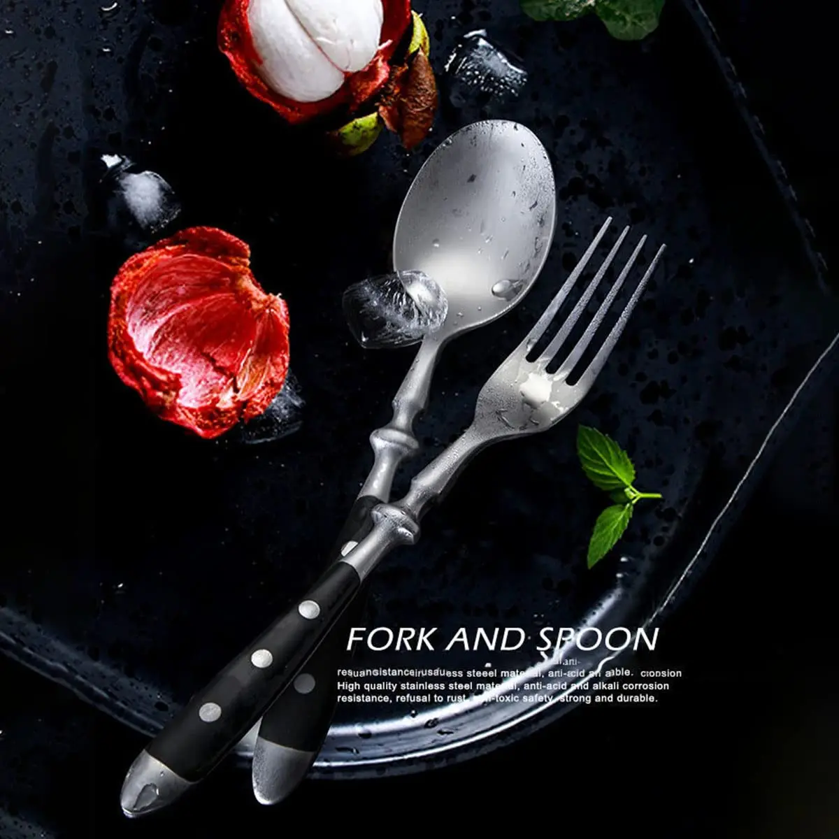 Black Silverware Set Black Flatware Food-Grade Stainless Steel Cutlery Eating Utensils Mirror Finished Dishwasher Safe