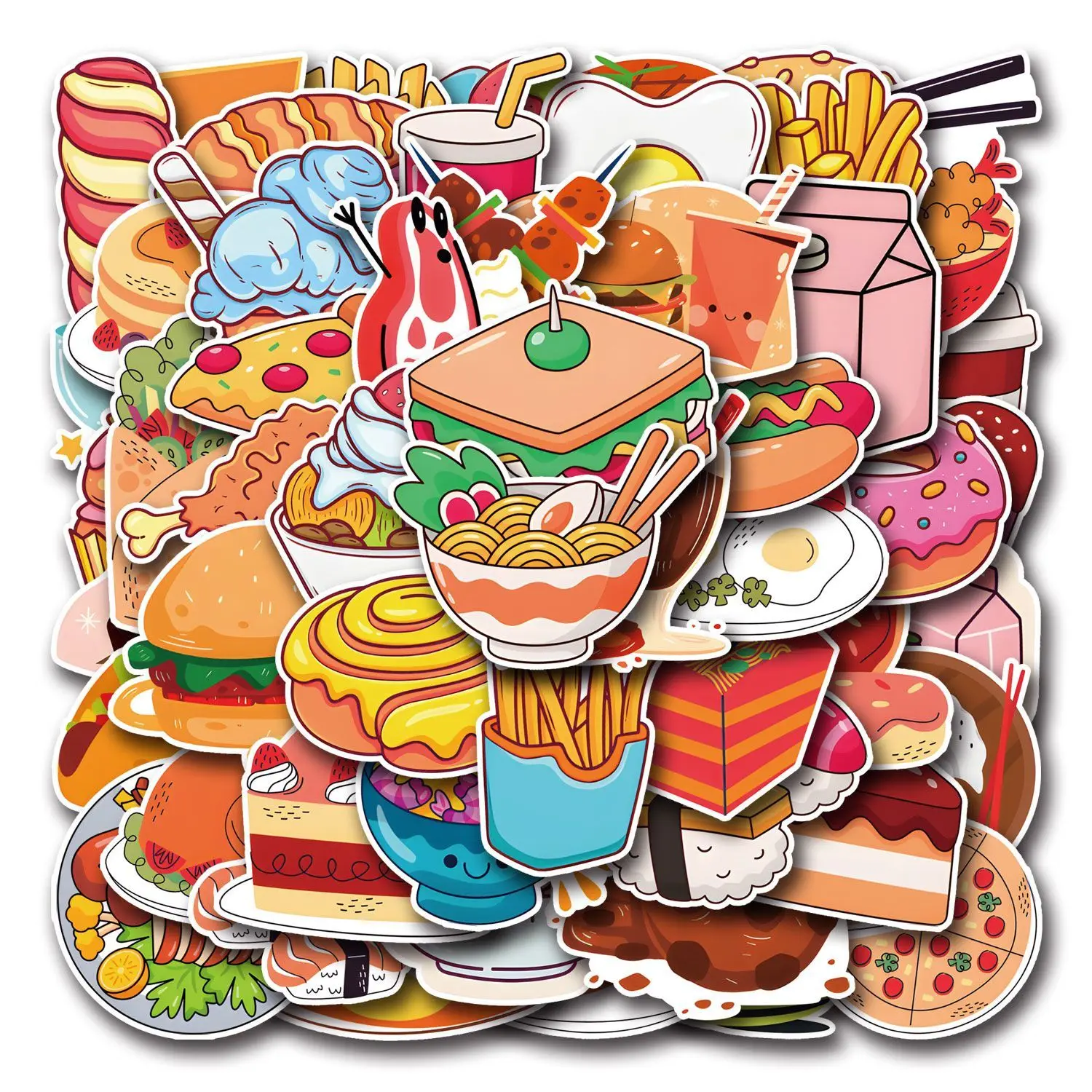 10/30/50Pcs Creative cute cartoon food Hamburger pizza graffiti water cup waterproof stickers