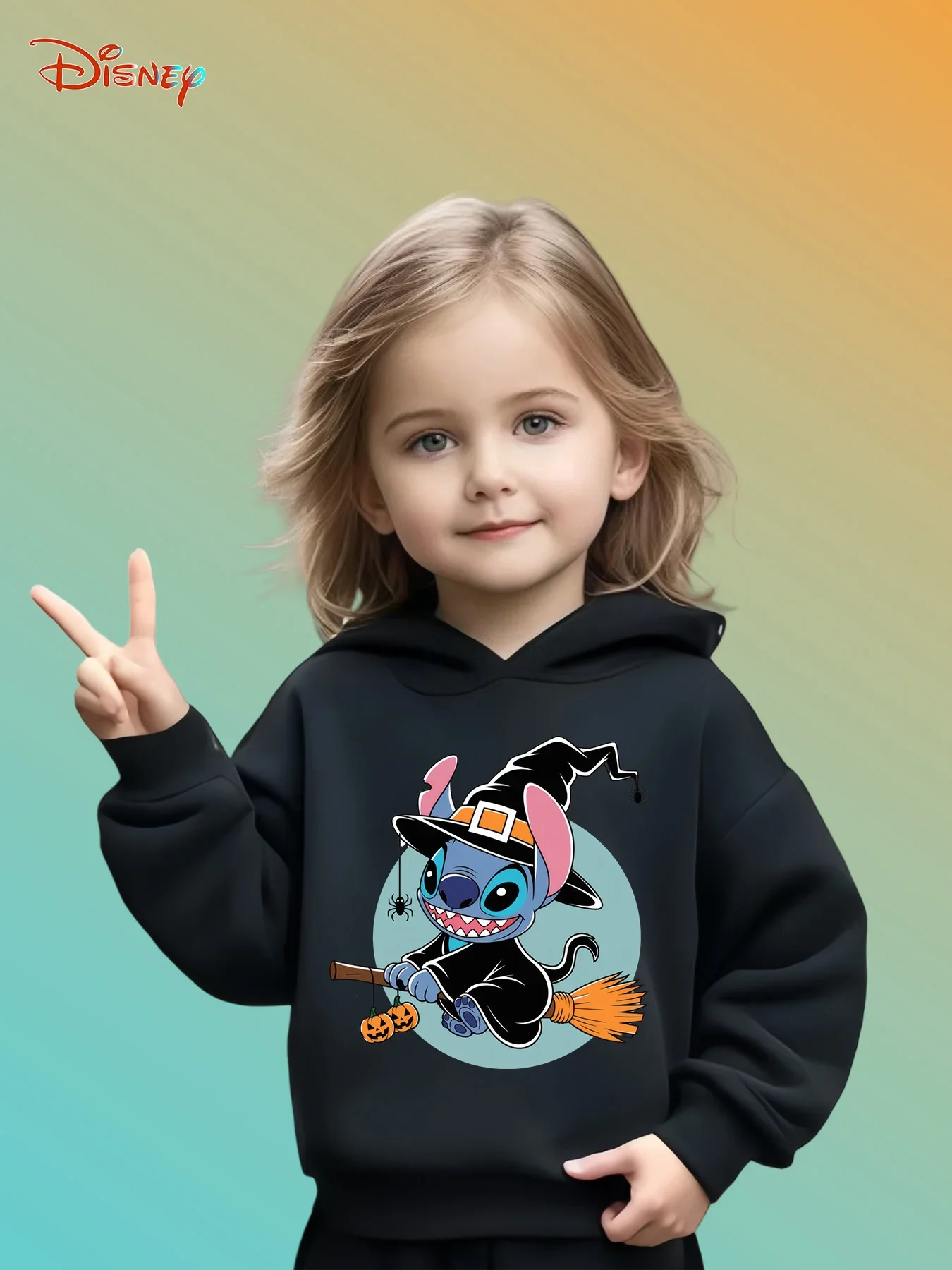 

Halloween Boys and Girls Hoodies Comfortable and Fashionable Casual Sweatshirts Disney Stitch Pumpkin Autumn Wear