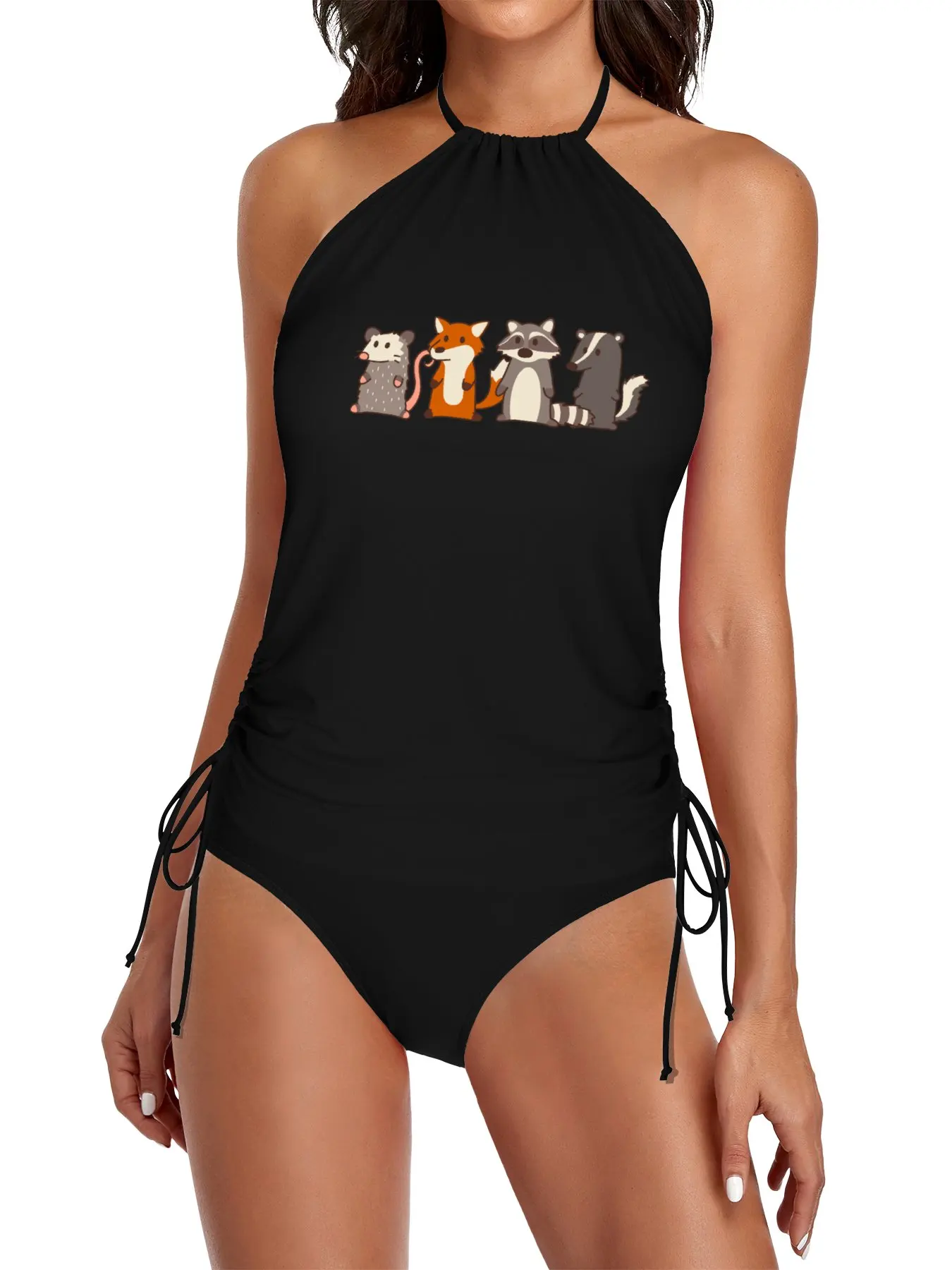 

opossum, fox, raccoon and skunk woodland friends Split Swimsuit Set beach outfits woman cute swimsuit bathing suits