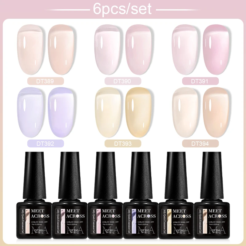 

MEET ACROSS Jelly Extension Gel Set Transparent Nude Color Gel Nail Polish Kit for Manicure UV LED Glue Nail Art DIY at Home