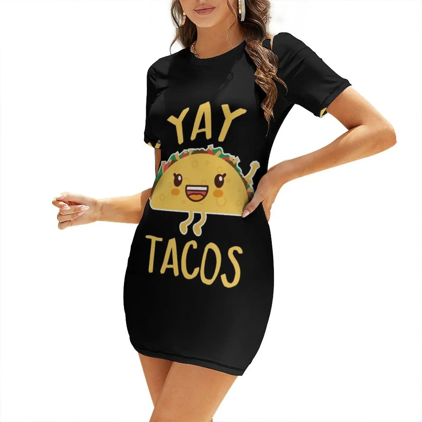 

YAY Tacos Happy Cute Funny Taco Short-Sleeved Dress party dresses women party dress women elegant luxury