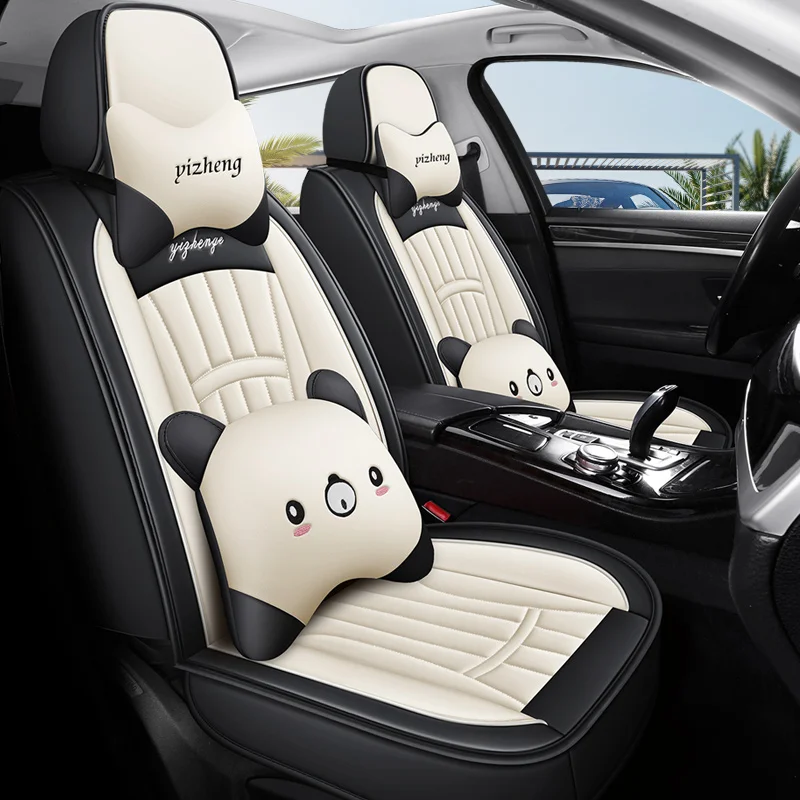 

Front two-seater car seat covers, cartoon headrest and lumbar support, universal style, suitable for most models