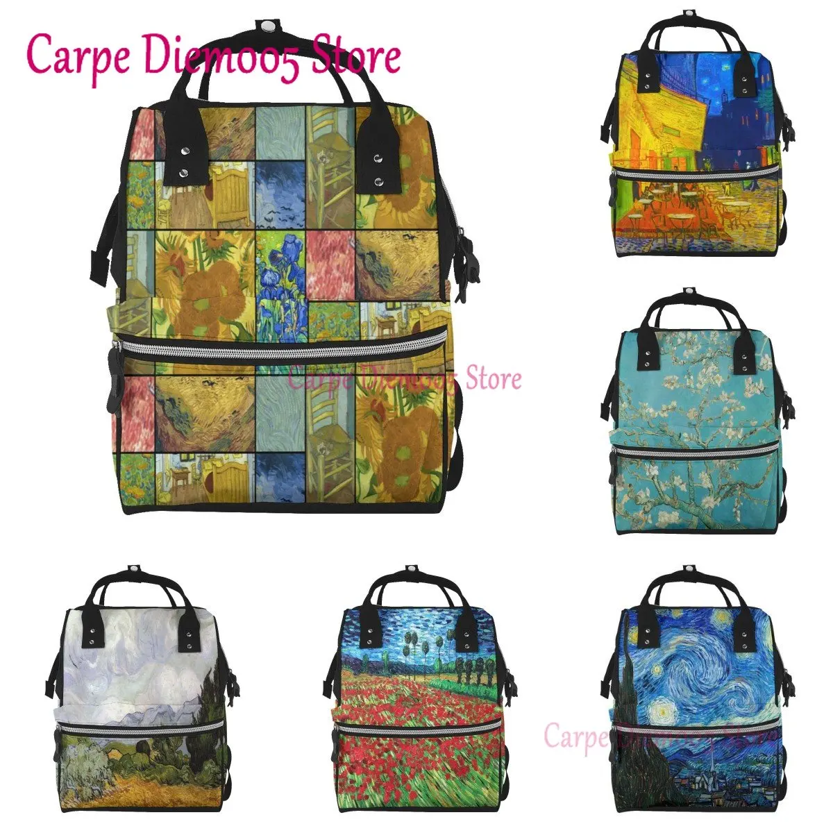 Van Gogh Printed Mummy Backpack Diaper Bag Multi-Function Maternity Nappy Bags, Kid Bag with Laptop Pocket