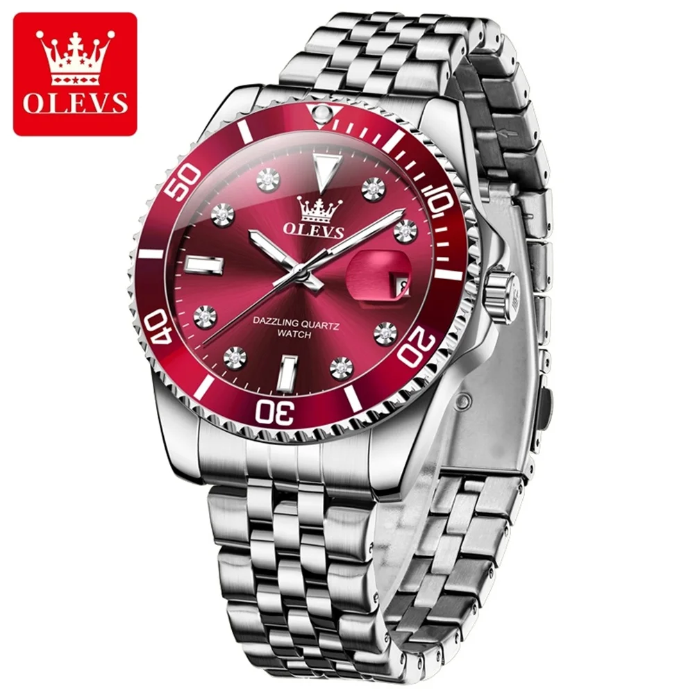OLEVS Men's Watches Luxury Classic Datejust Top Brand Original Quartz Watch for Man Waterproof Luminous Big Date Stainless Steel
