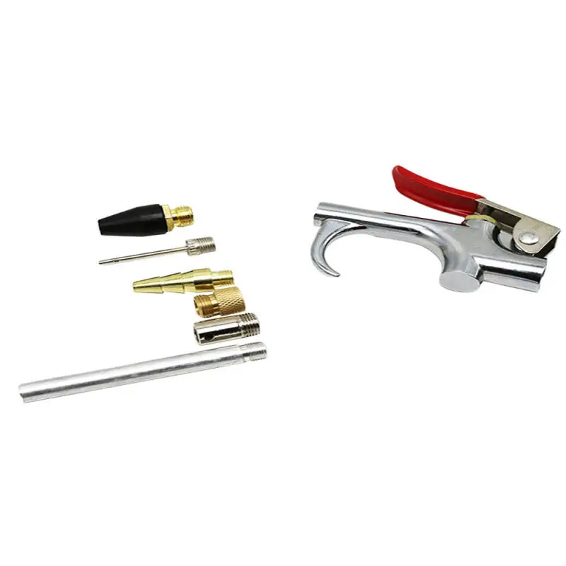 Complete 7 Piece Kit Of Air Compressor Blow Nozzle Tip Needle Inflation Blower Accessory For Hard To Reach Areas