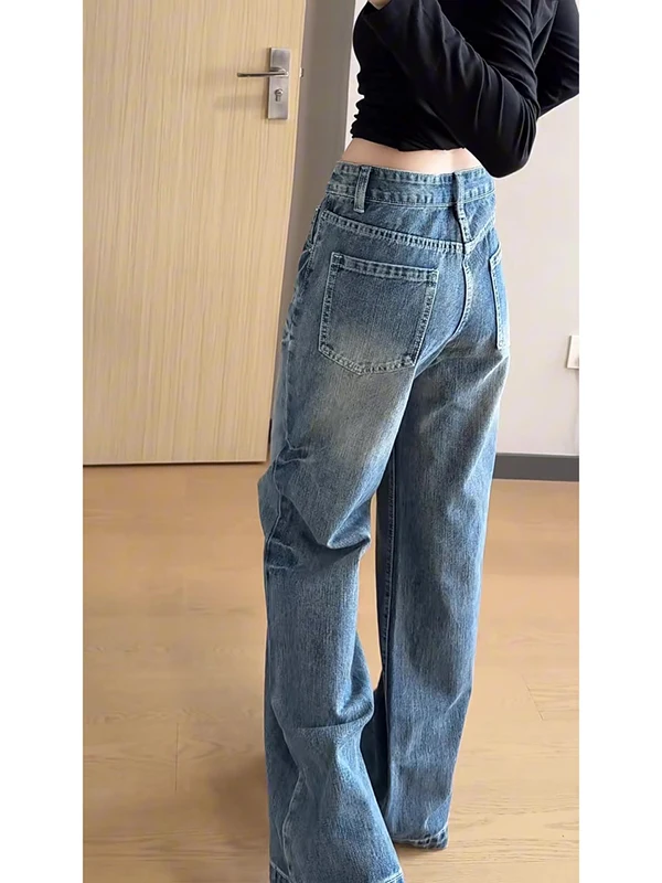 Amerikaanse retro flared jeans dames lente 2026 hoge taille wijde rechte pijp lange lengte esdoornkleurige broek dames jeans