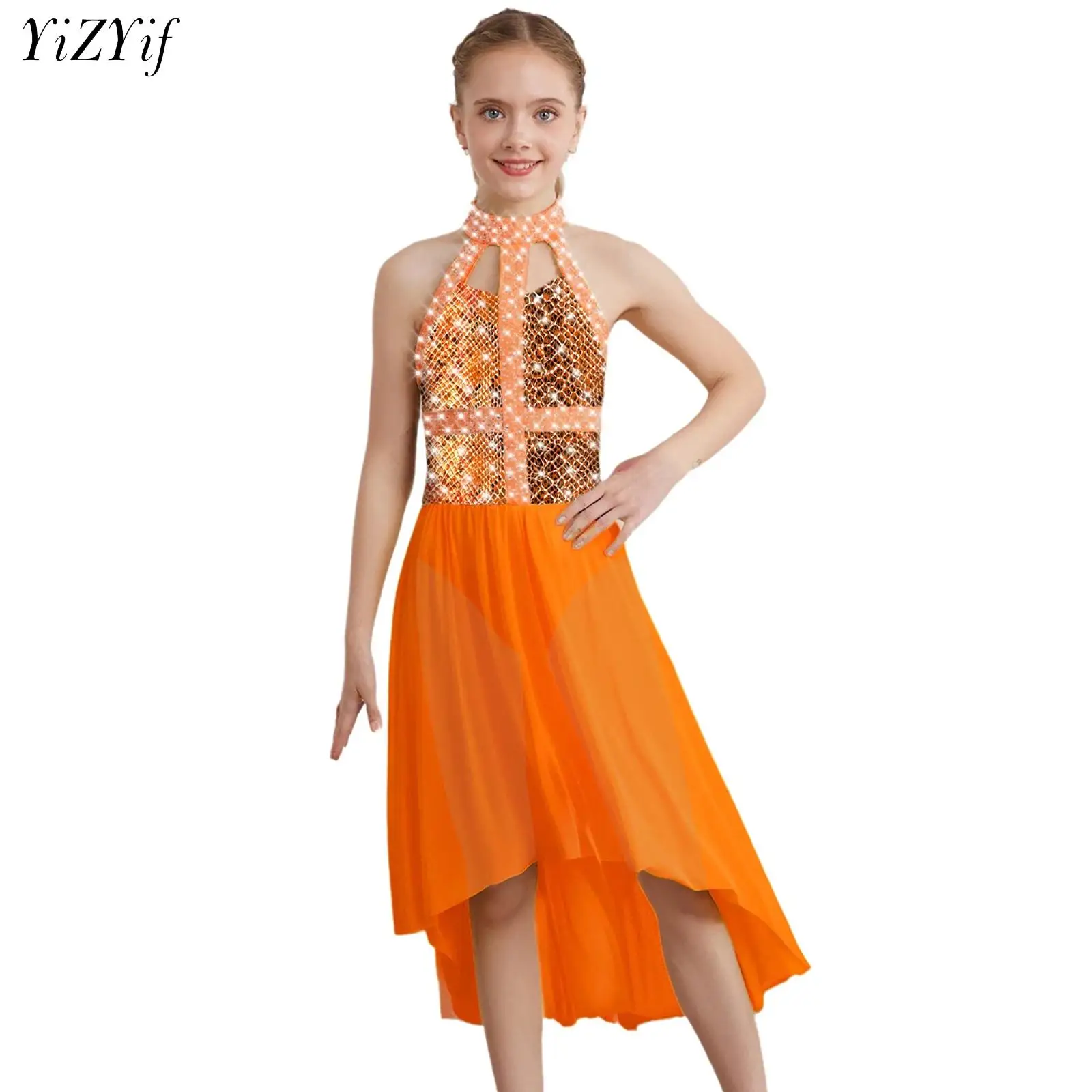 

Kids Girls Modern Lyrical Dance Dress Sleeveless Snakeskin Asymmetrical Hem Leotard Dresses for Ballet Gymnastics Figure Skating