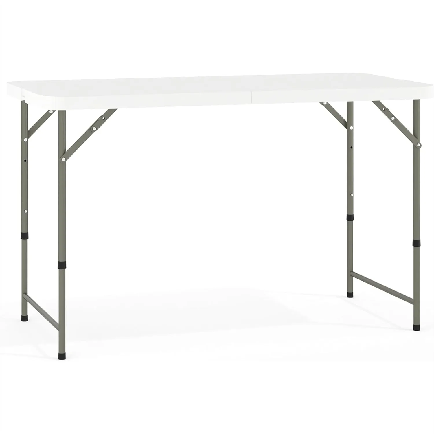

4' Plastic Folding Table with Adjustable Legs and Carrying Handle, Portable Bi-Fold Banquet Table for Indoor/Outdoor Events