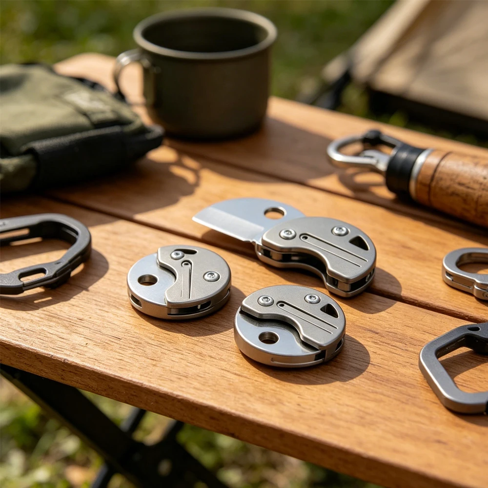new Mini folding outdoor multifunctional knife, portable camping tool, titanium alloy coin knife