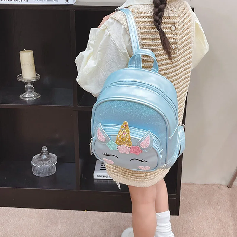 Children\'s Schoolbag Bright Star Unicorn Toddler Cartoon Backpack Cute Boys and Girls Travel Casual PU Waterproof Backpack