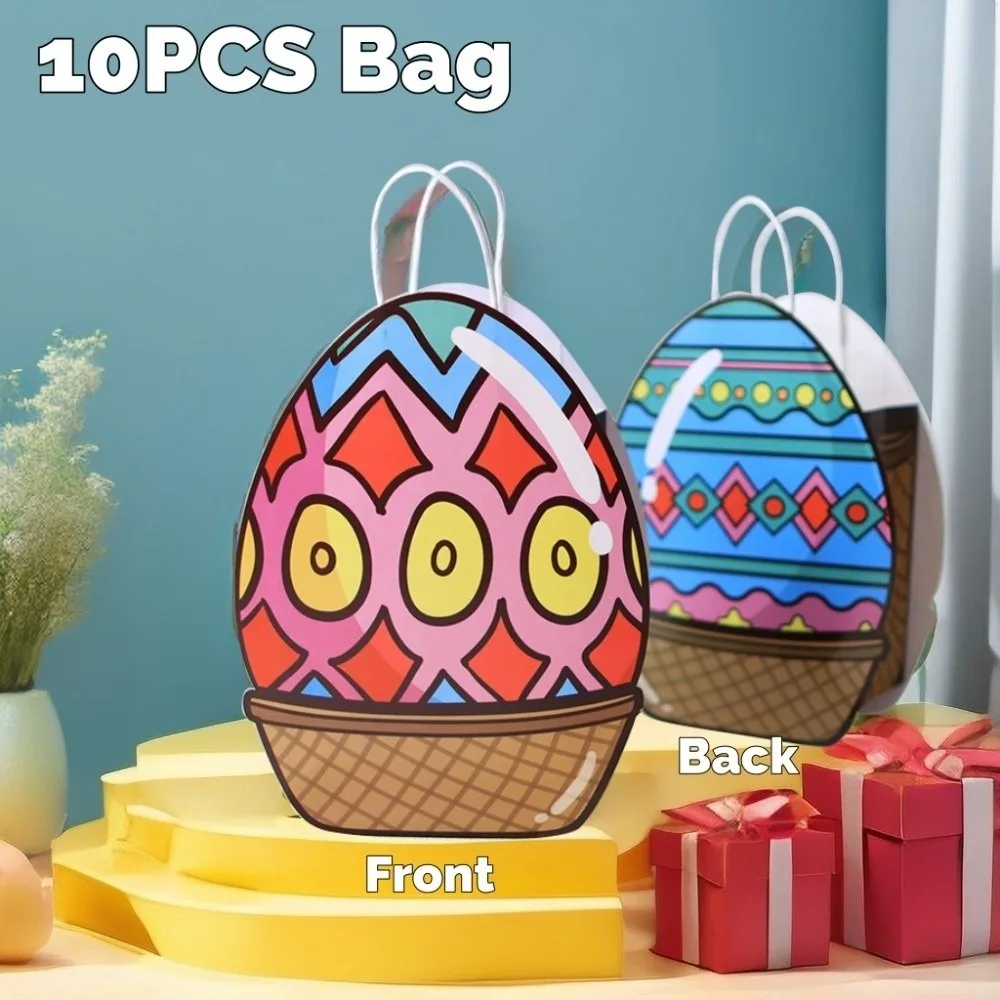 

10pcs Biscuit Bag Colorful Easter Egg Bags Heart Cute Easter Paper Gift Bags with Handles Flower Gift Packaging Box Party Favors