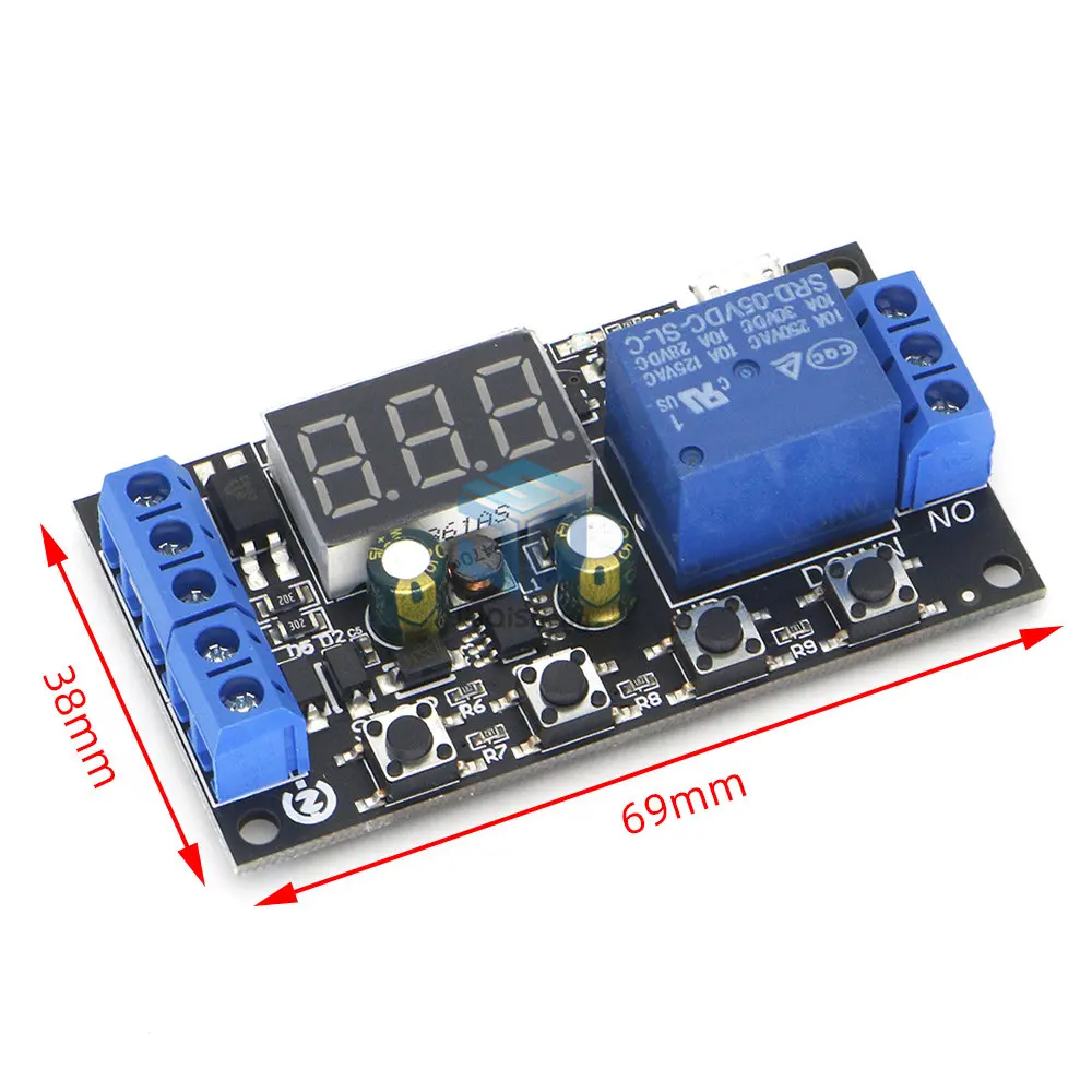 ZK-TD2 1 Channel DC 5 -30V Trigger Delay On/Off Cycle Timer Relay Switch Module with Digital LED Display Micro USB 0.1s -999min