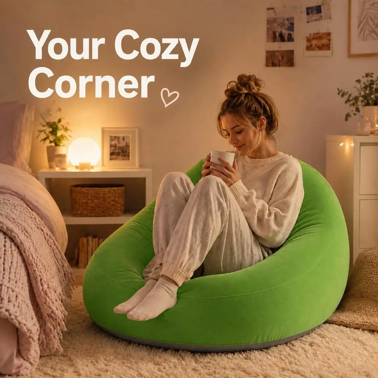 Cozy Inflatable Lounge Chair Portable Flocked Air Sofa for Bedroom Dorm Camping Relaxing