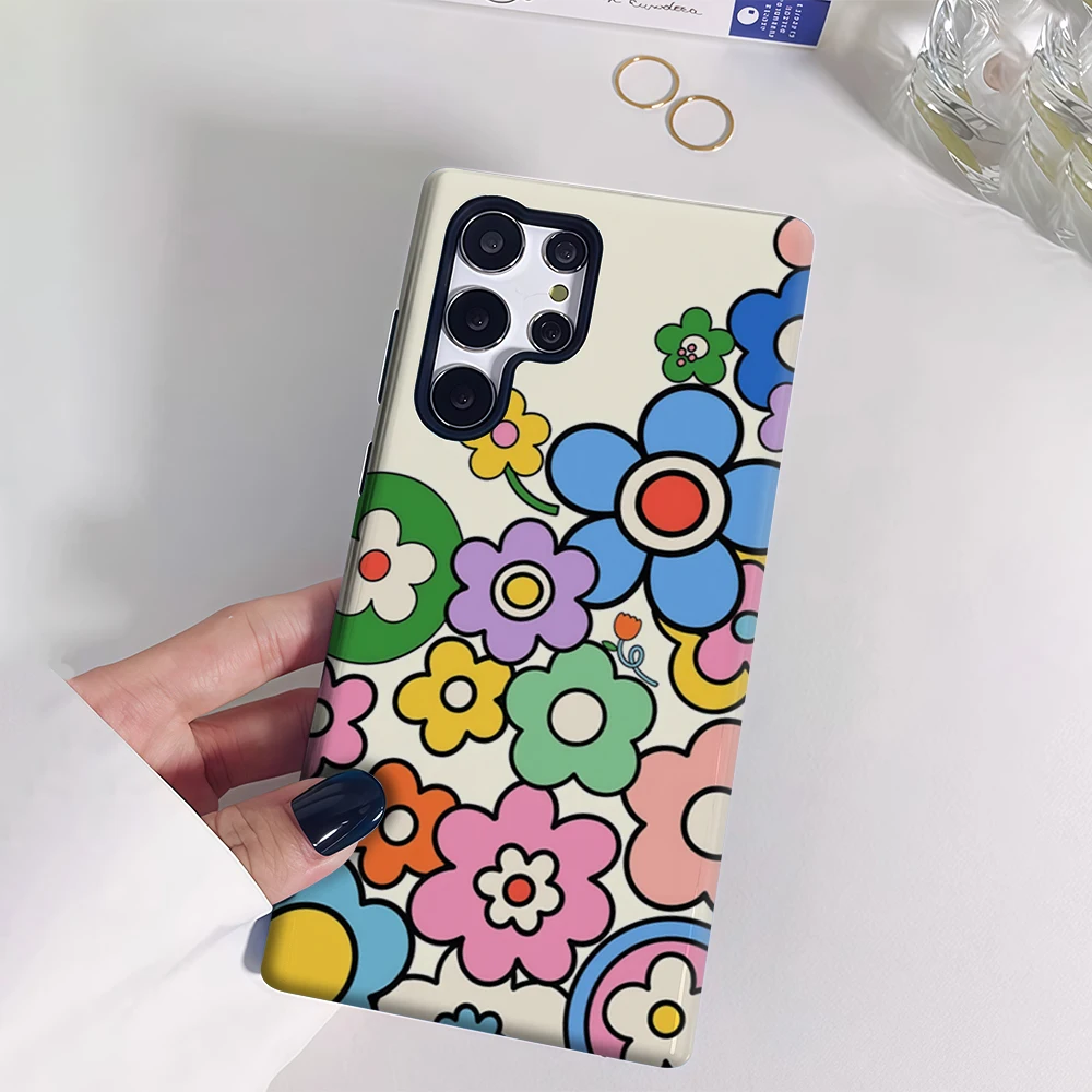 حافظة هاتف ريترو بلوم بيرست لهاتف سامسونج جالاكسي S25 Ultra S24 S23 Ultra Plus غطاء خلفي لامع بطبقة مزدوجة