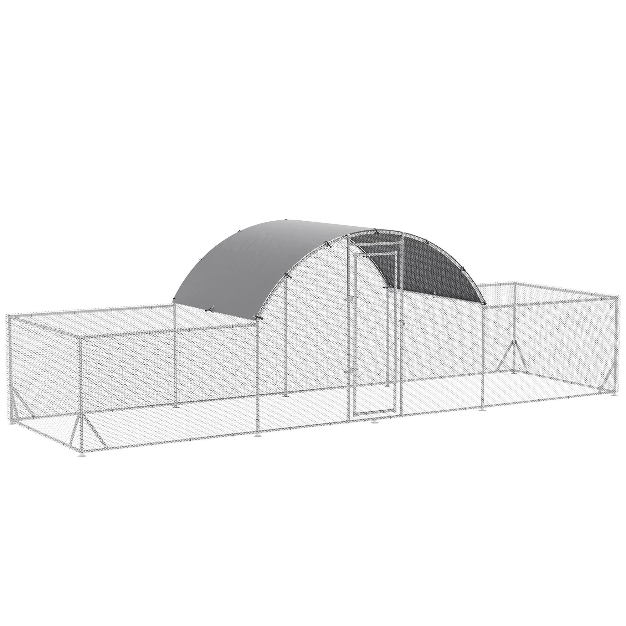 PawHut outdoor galvanized steel chicken coop 6,6x1,9x1,95 m cage for 12-14 hens outdoor 3-story roof cover fabric and poultry Rabbit Silver