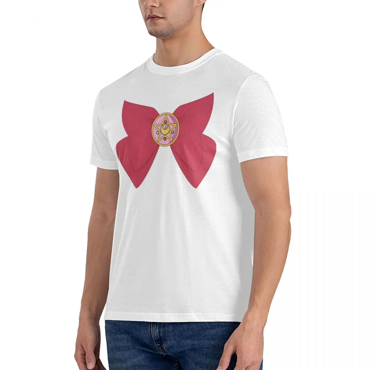 Camiseta pingente estrela de cristal masculina, camiseta de algodão incrível, tops de manga curta, camiseta S-Sailor Moon, gola redonda, verão