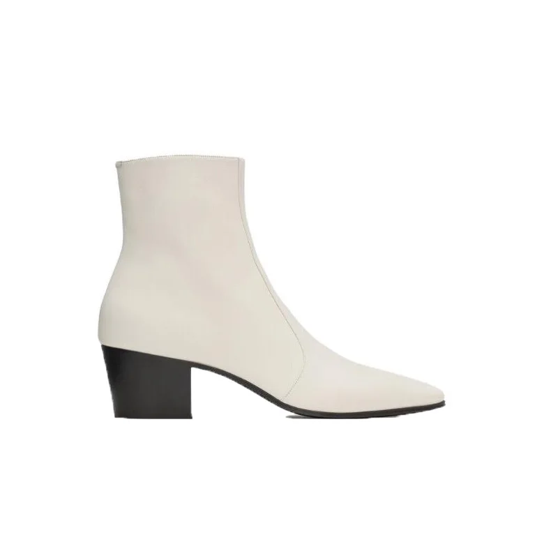 FR. LANCELOT Nuevo británico europeo y americano - Producto de estilo. Botas Chelsea de piel auténtica para hombre, blancas, puntiagudas, Styli