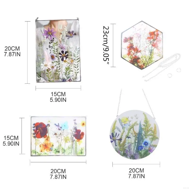 

KX4B Acrylic Frame Pressed Flowers Hanging Picture Artificial Plants Wall Pendant
