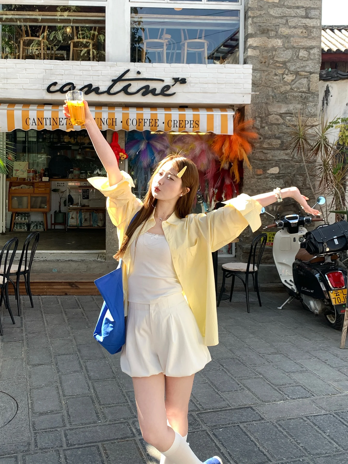 

Su San Yellow Long Sve Casual irt Women's Spring New Korean Sle Simple Match Outerwear Lazy Sle Pure Cotton irt