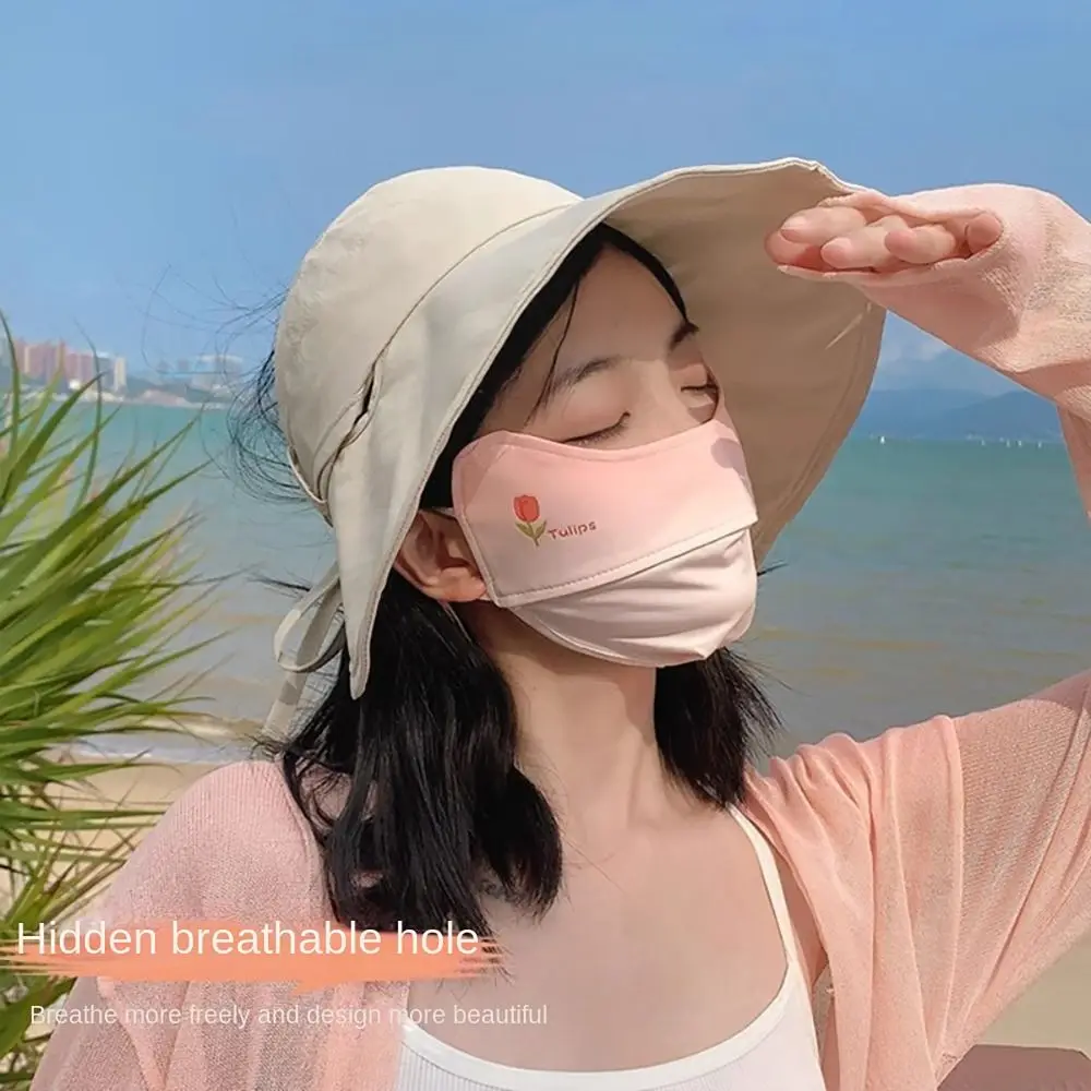 Breathable Thin Cover Sunscreen Mask Canthus Care Tulip Bear Summer Face Mask Sun Protection Ice Silk UV Protection Mask Women