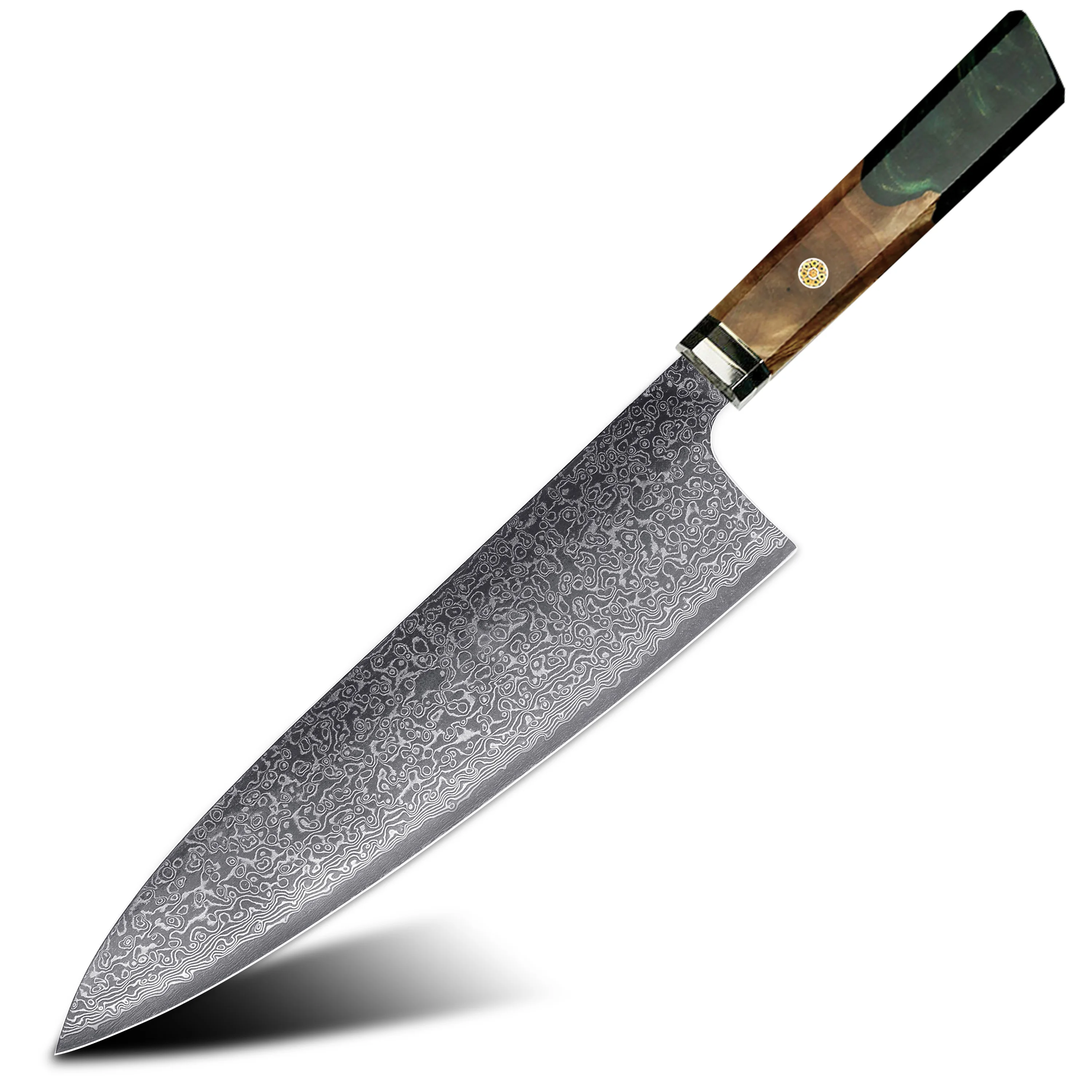 AMBER Chef's Knife  67 Layers Japanese Damascus Steel Chef Knife 270mm Gyuto Damascus Kitchen Knife epoxy resin Solidified