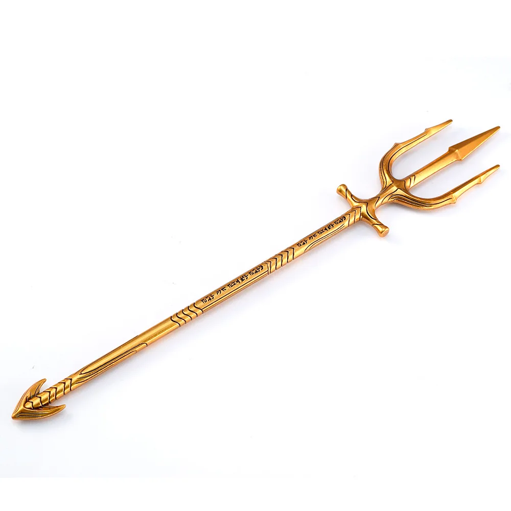 30cm Golden Trident Keychain for Women Men Aquaman Movie Peripherals All Metal Mythical Model 1/6 Replica Miniatures Gift