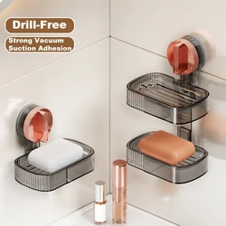 Double Layer Soap Dish Suction Cup Soap Holder Strong Sponge Holder for Shower Bathroom Tub Kitchen Sink Drill-Free Removable