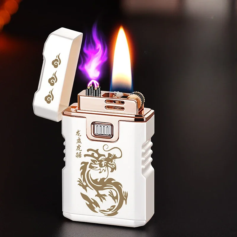 New Electroplated Oil and Electric Lighter, Grinding Wheel Kerosene Double Arc Pulse Cigarette Lighter, High-end Gifts for Men