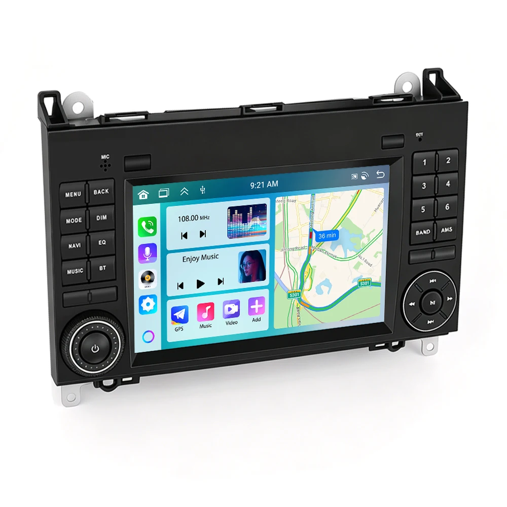 Podofo 7 Zoll 4+64G Android Autoradio für Mercedes Benz W169 W245 B200 W906 Sprinter W639 VITO Kabelloses CarPlay Auto-Stereo Autoradio GPS WIFI