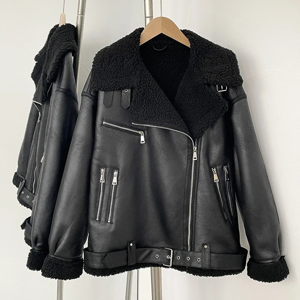 سميكة امبسوول معطف 2025 الخريف الشتاء أنيقة الفراء سترة المرأة موضة جديدة في معطف الشتاء الدافئ التلبيب كم طويل معطف دافئ