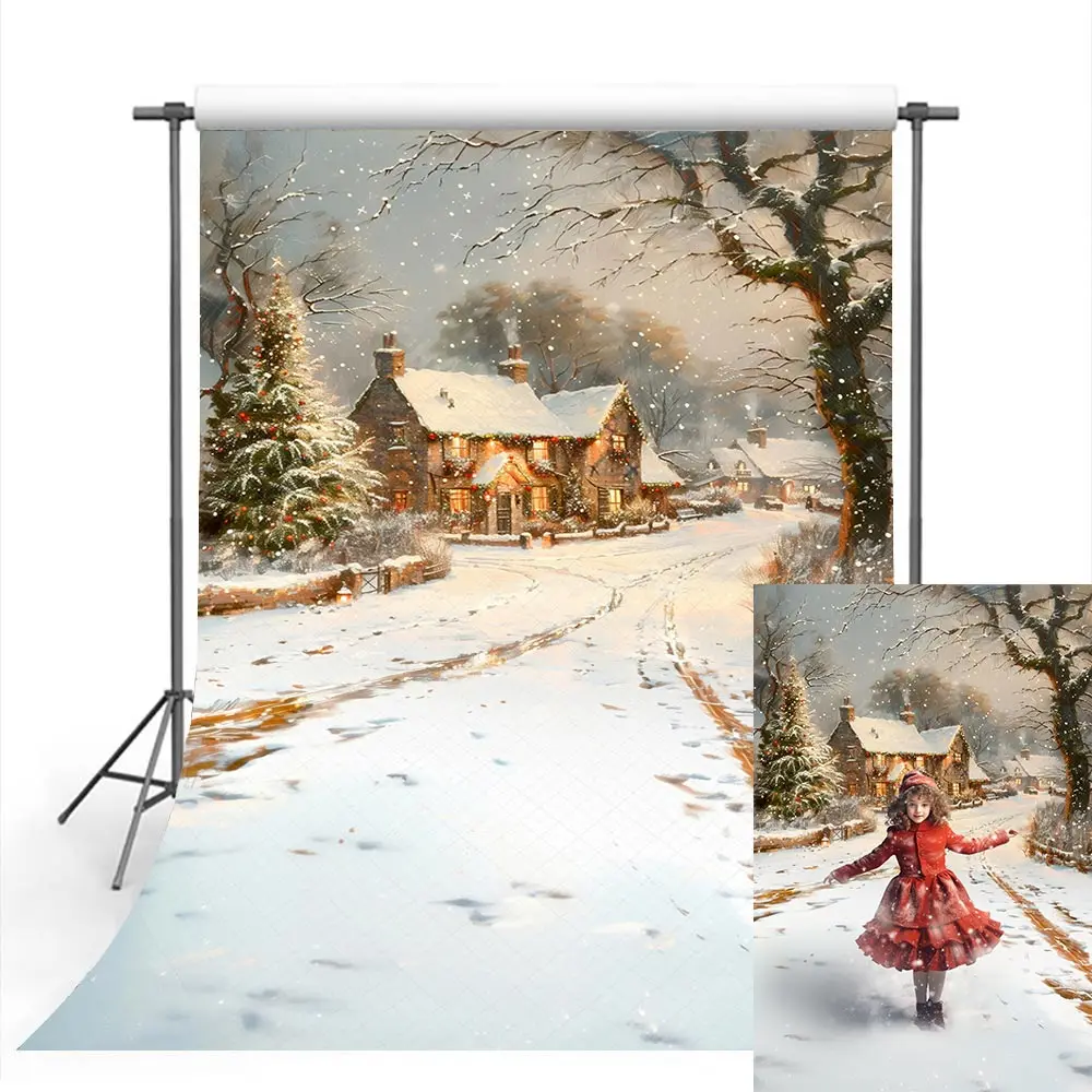 

Christmad Winter Snowy Road Backdrop Kids Baby Cake Smash Photography Props Portrait Family Party Photocall Background