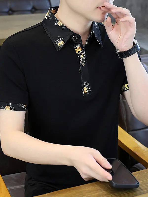 

Мужская рубашка из полиэстера с цветочным принтом, модная, с коротким рукавом, деловая, летняя, новая, в европейском стиле, размер M