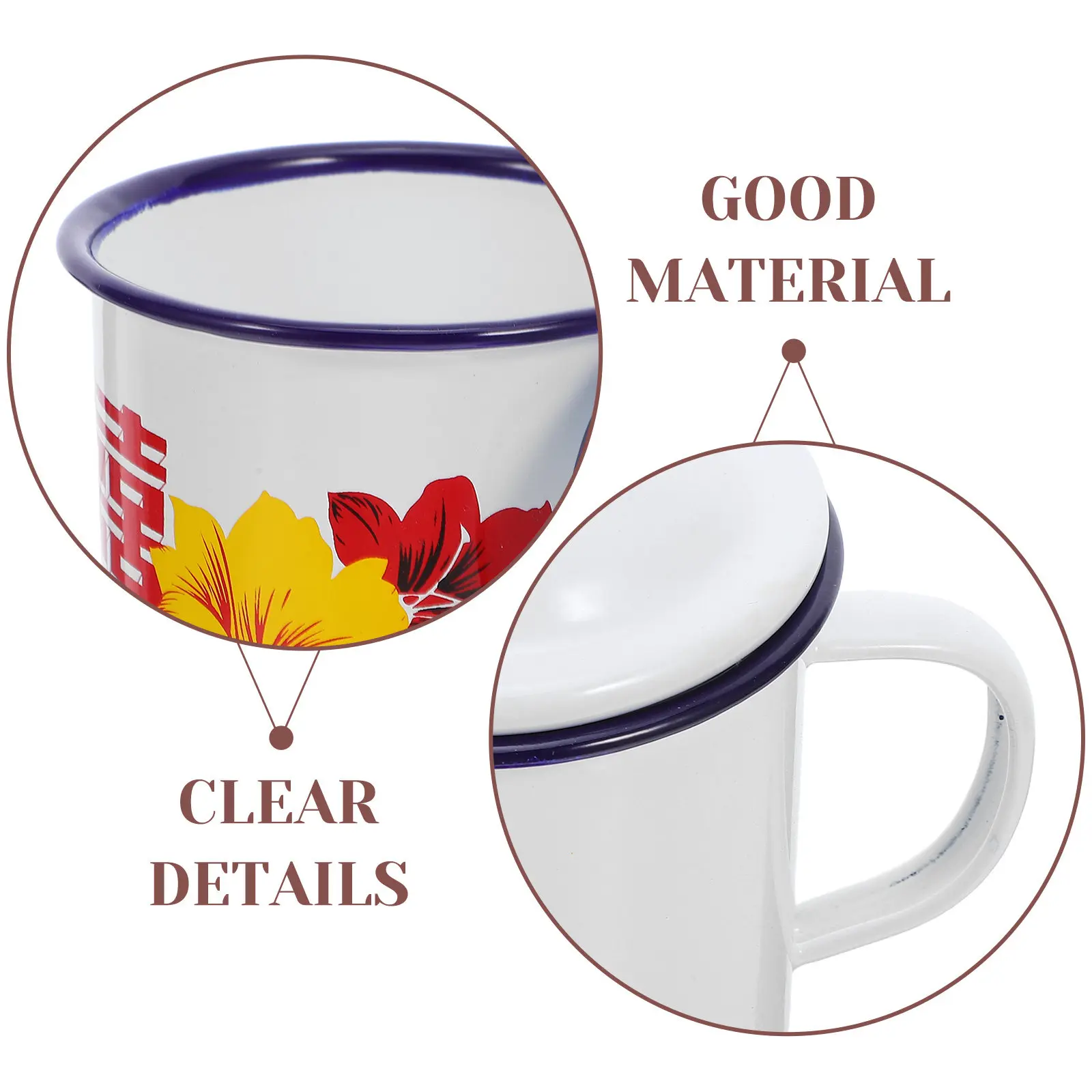Backpacking Coffee Cup Enamelware Mug Chinese Retro Aesthetic Blue Edge Rustproof Smooth Finish for Camping Travel Home