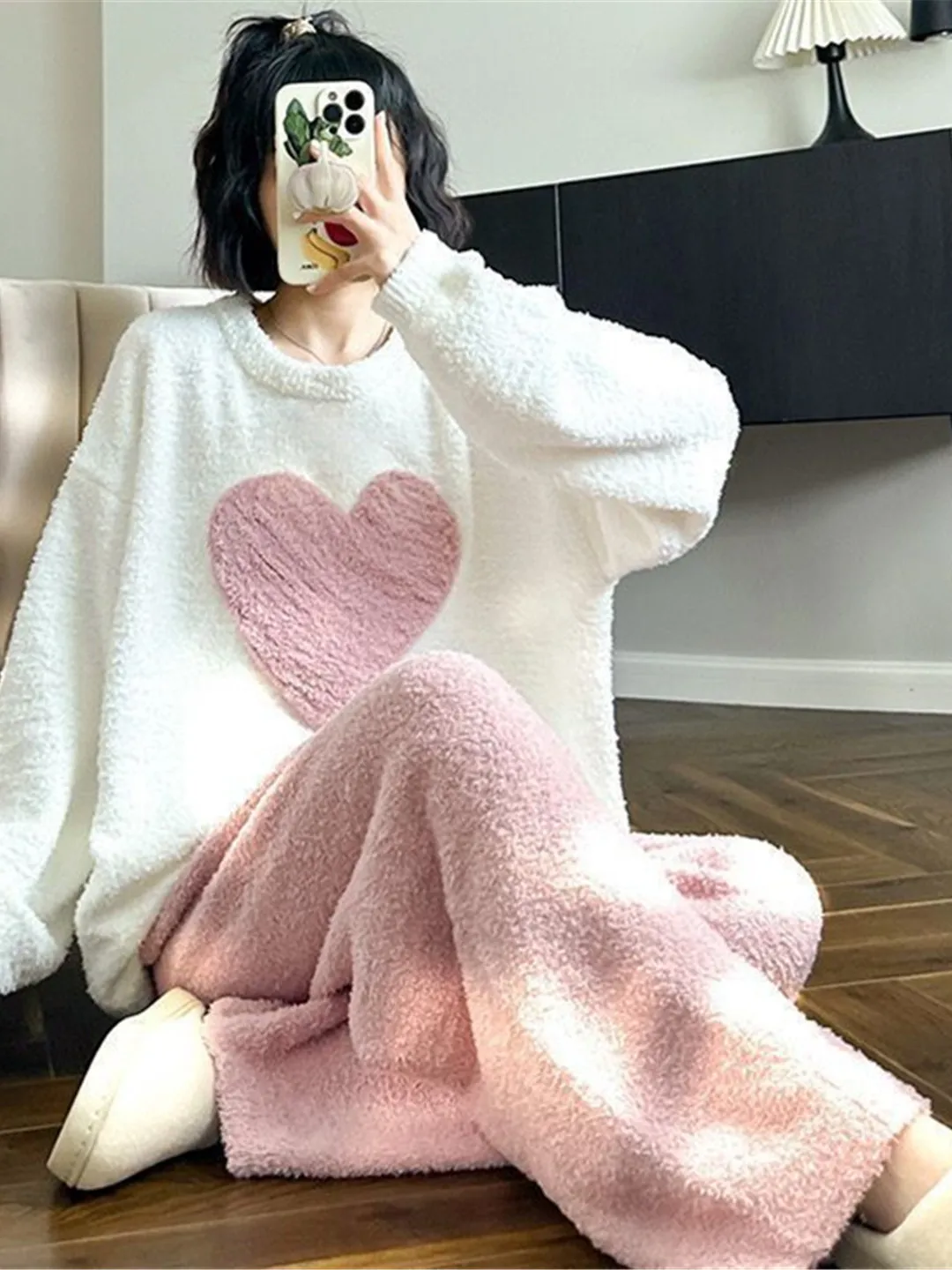 plus Size Coral Fce Pajamas Women's Thiened Winter Home Clothes Set Long Sve Long Pants Sweatirt Sle Youth Suitable