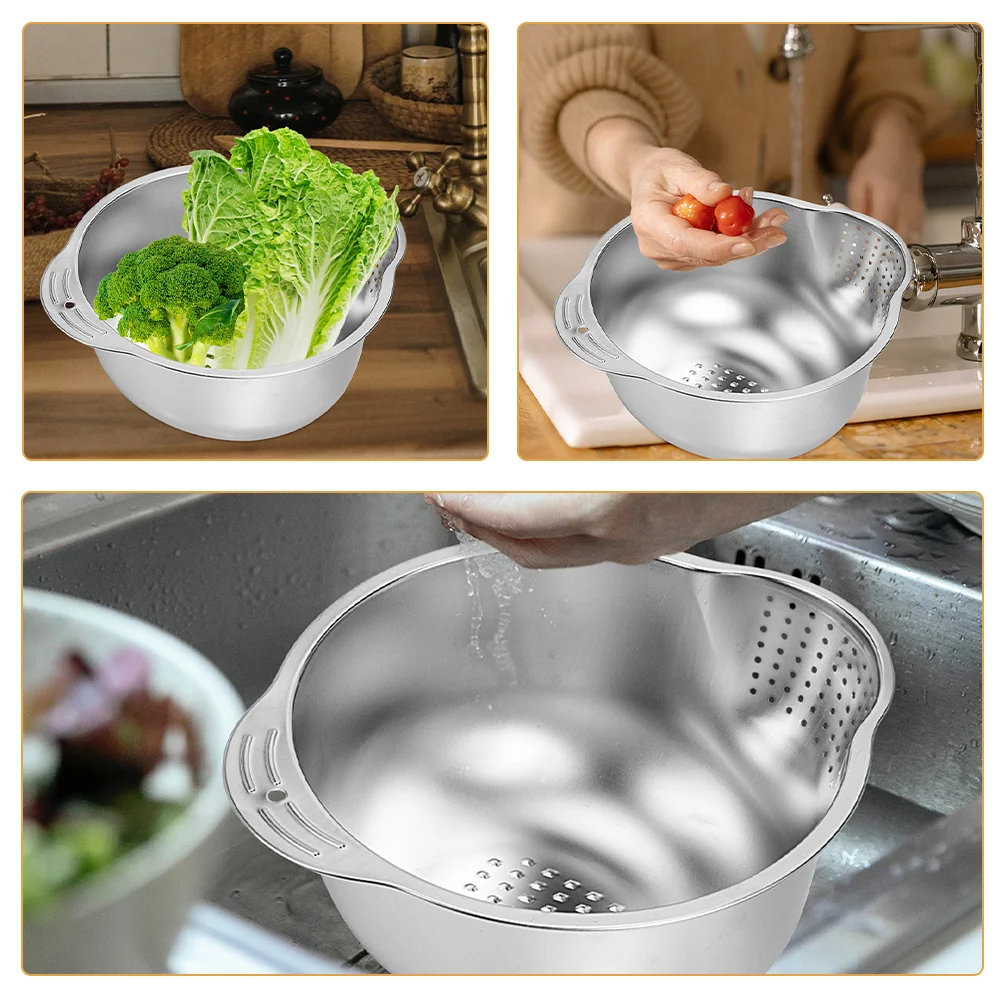 

Stainless Steel Rice Washer Basket Fine Mesh Drain Basket Vegetable Fruit Washing Bowl Kitchen Kitchenware Practical