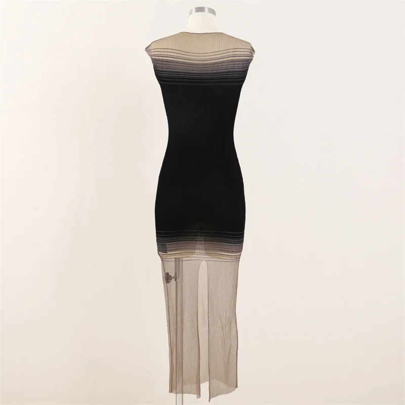 Robe longue sans manches pour femmes, élastique, slim, pour l'été 2025, Sexy, transparente, jupe serrée aux hanches, robes de soirée dégradées, nouvelle collection