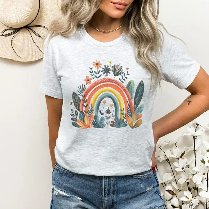 Boho Inspired Rainbow T Shirt Fashion Apparel Print AI Design
