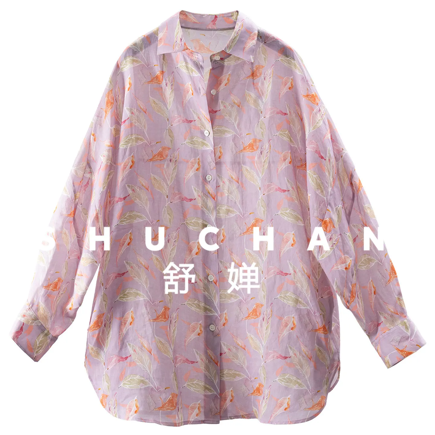 

Верхняя рубашка 2026, ранняя весна, европейский стандарт, рами, свободная дуговая маятниковая рубашка, тонкая рубашка с принтом, женская 86F6