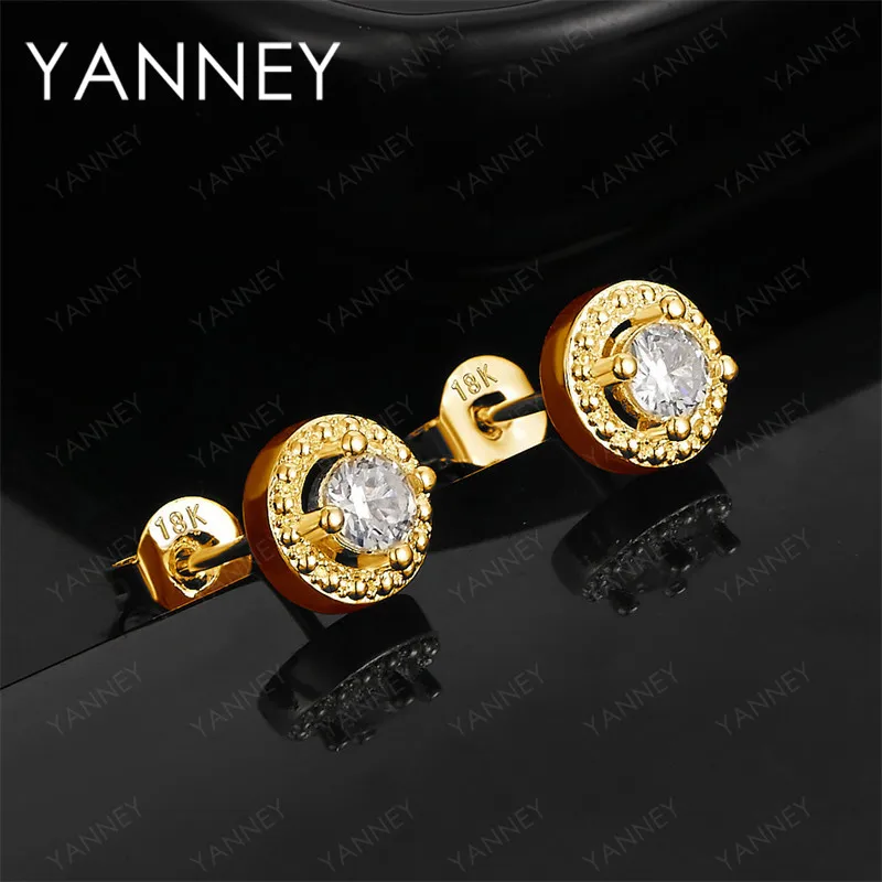 

Fashion 925 Sterling Silver 18K Gold Exquisite Round Zircon Earrings Women Party Charm Wedding Jewelry Engagement Gift