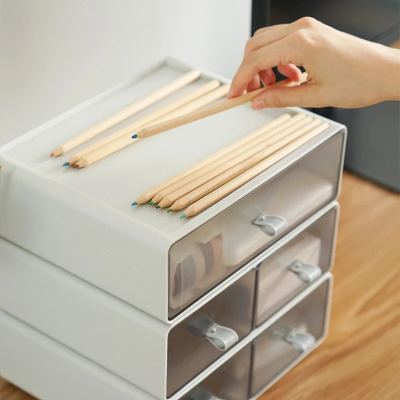 Desktop Storage Box Drawer-type Office Documents Stationery Organizer Home Stackable Sundries Cosmetics Storage Drawer