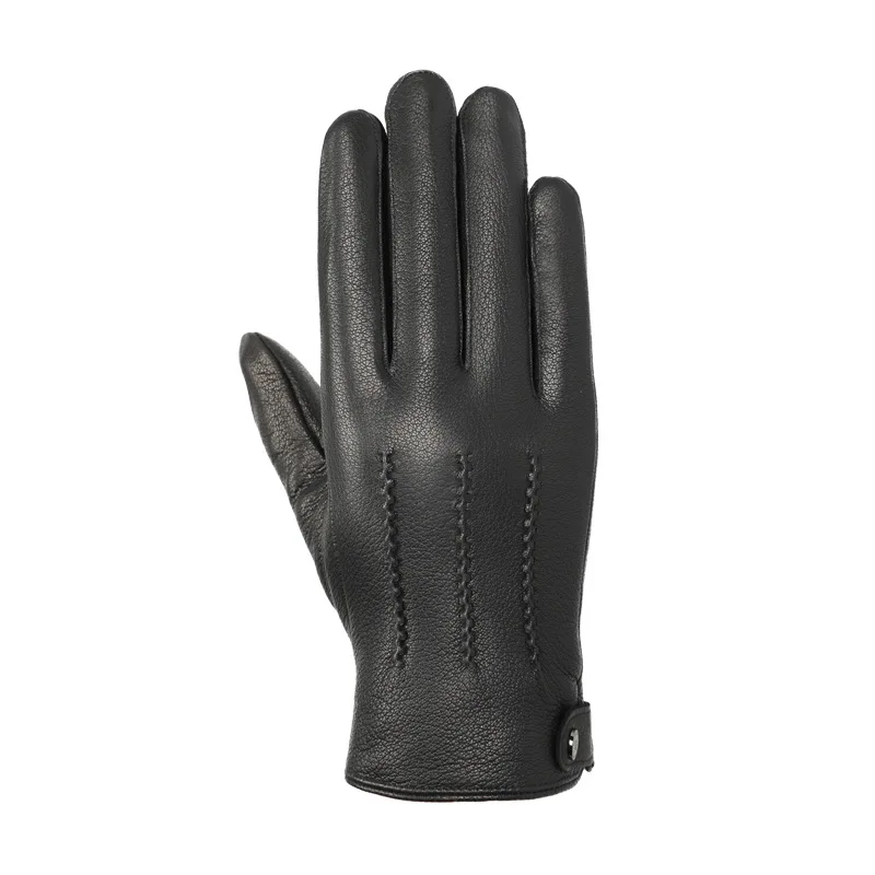 Gants en cuir véritable pour hommes, automne-hiver Plus velours thermique épais en fausse peau de cerf, gants en peau de mouton pour écran tactile