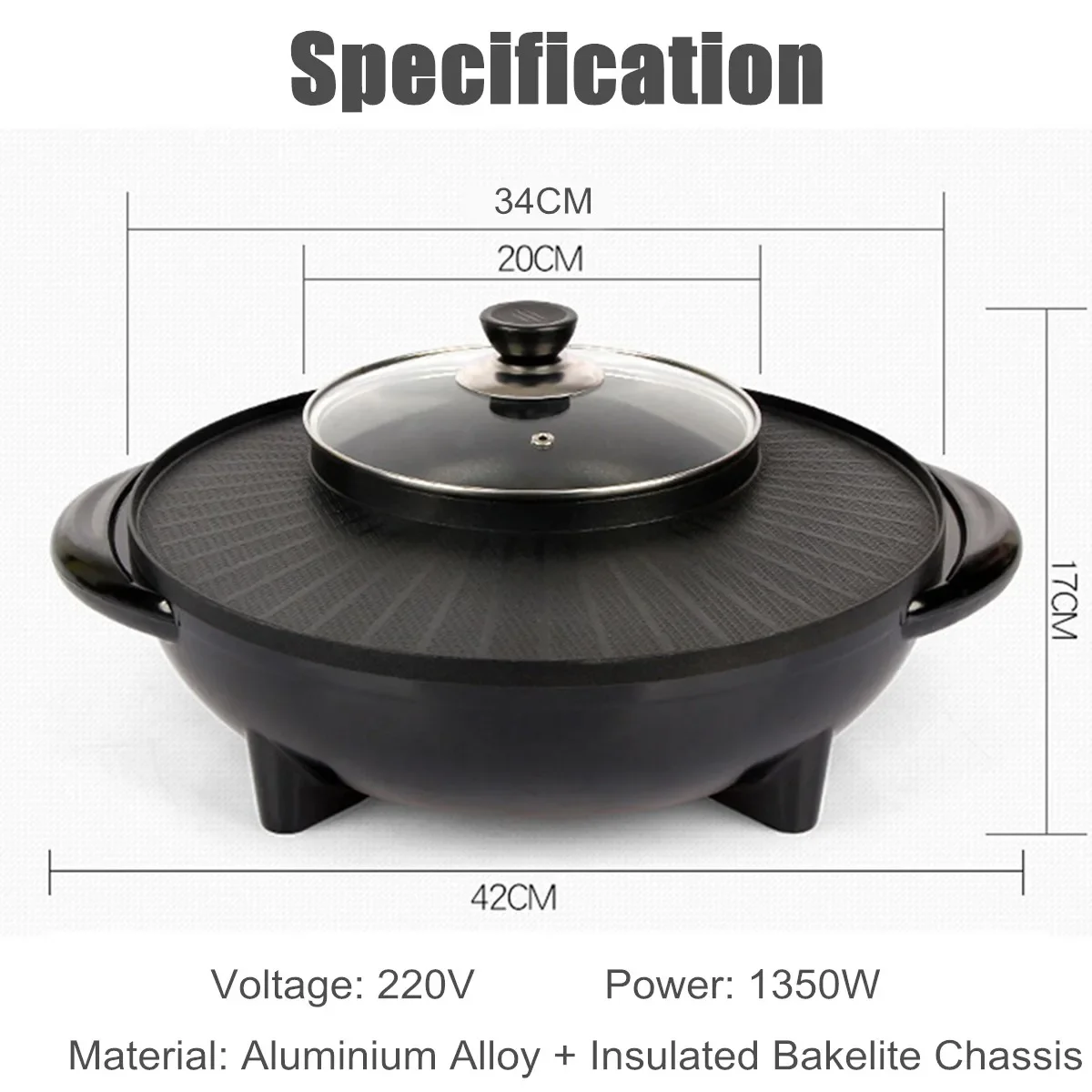 1500W 220V Multifunctional Electric BBQ Grill Non Stick Plate Barbecue Pan Hot Pot Dinner Party Picnic Skillet Maker 2-8 People