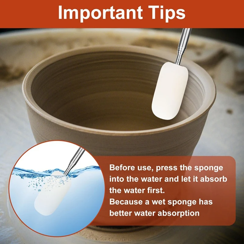 A73T 2Pcs Telescoping Sponge Stick For Pottery, Retractable  Mud Tools Clay Sponge On A Stick With Handle