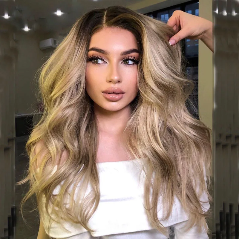 Long Loose Wave Ombre Platinum Blonde Highlights Hd Full Lace Human Hair Wigs Baby Hair Pre-Plucked Glueless 13x6 180 Density